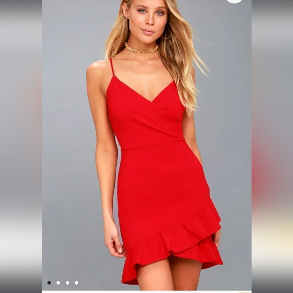 Take 50% OFF- GB Red Bodycon Mini Spaghetti Strap Dress, Size-S